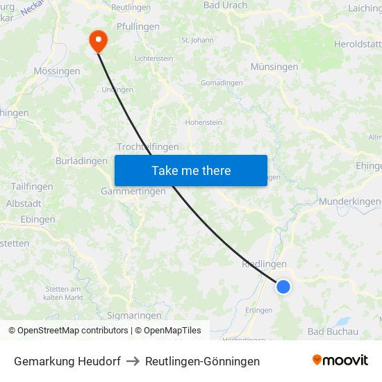 Gemarkung Heudorf to Reutlingen-Gönningen map