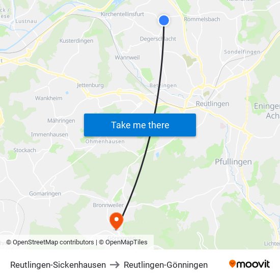 Reutlingen-Sickenhausen to Reutlingen-Gönningen map