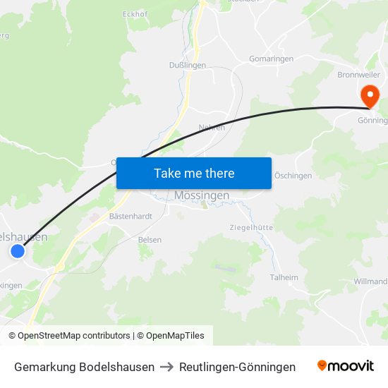 Gemarkung Bodelshausen to Reutlingen-Gönningen map