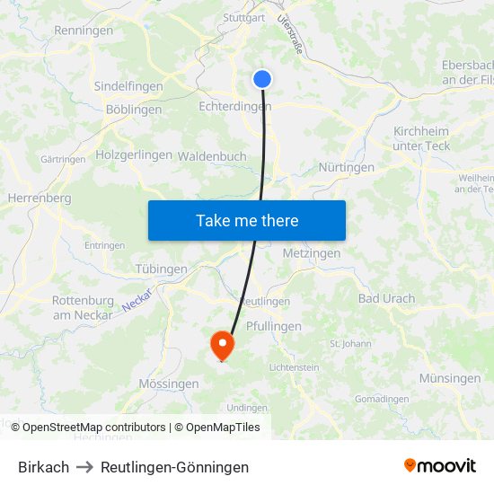 Birkach to Reutlingen-Gönningen map