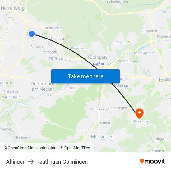 Altingen to Reutlingen-Gönningen map