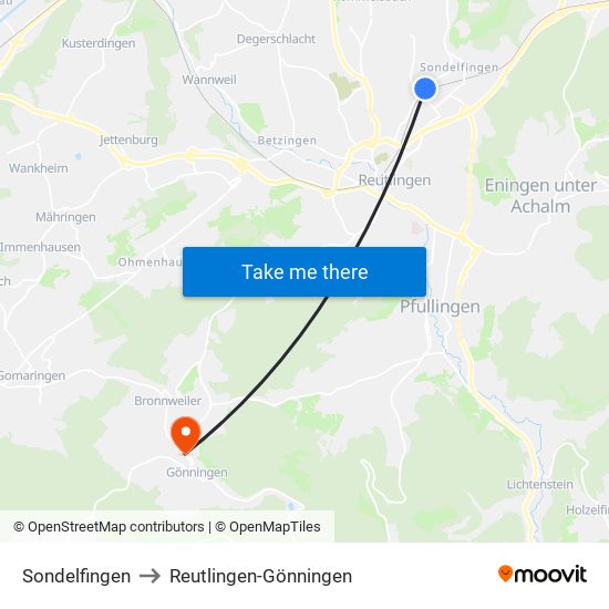 Sondelfingen to Reutlingen-Gönningen map