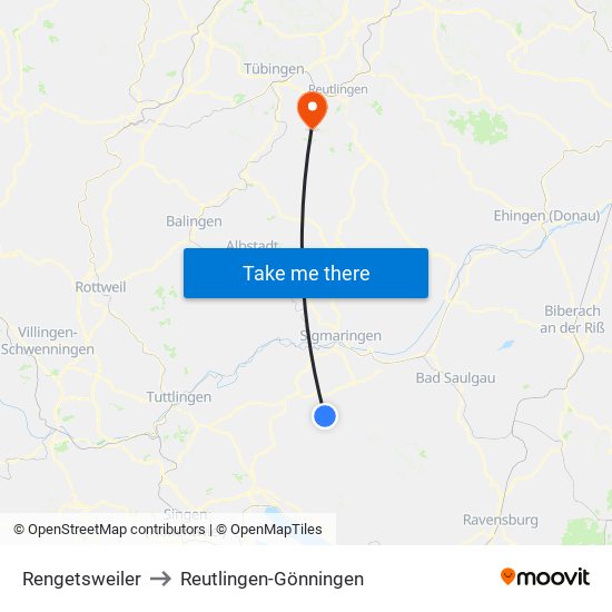 Rengetsweiler to Reutlingen-Gönningen map