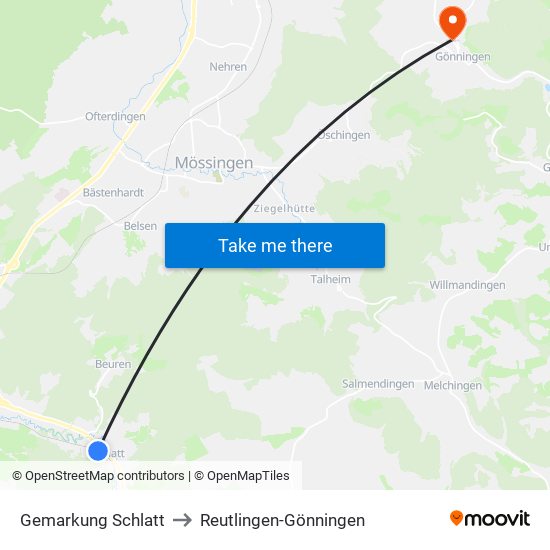 Gemarkung Schlatt to Reutlingen-Gönningen map
