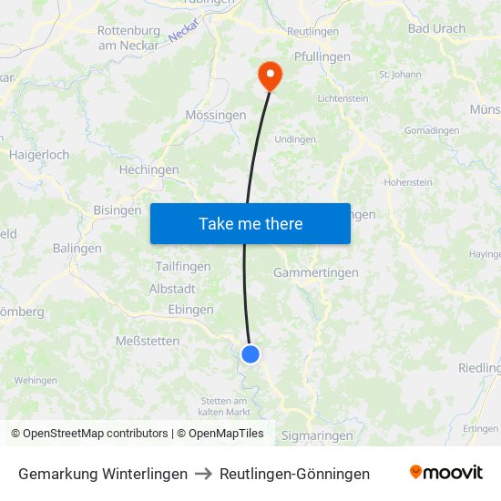 Gemarkung Winterlingen to Reutlingen-Gönningen map