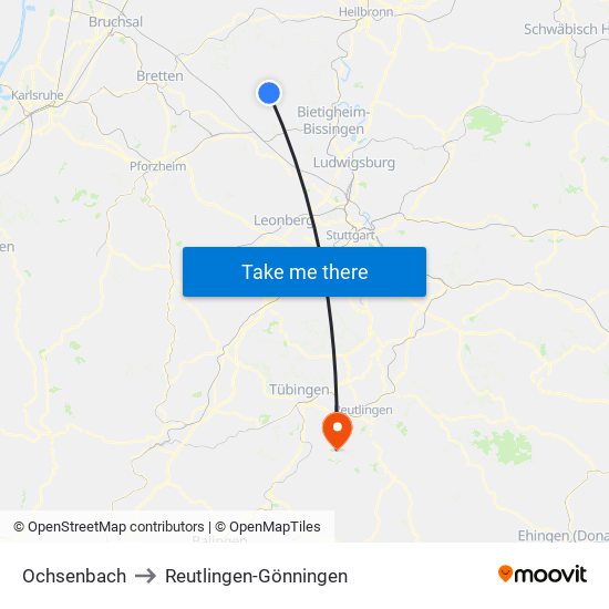 Ochsenbach to Reutlingen-Gönningen map