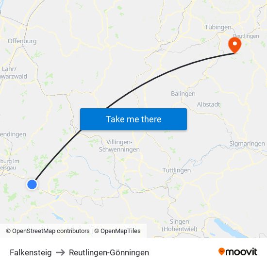 Falkensteig to Reutlingen-Gönningen map