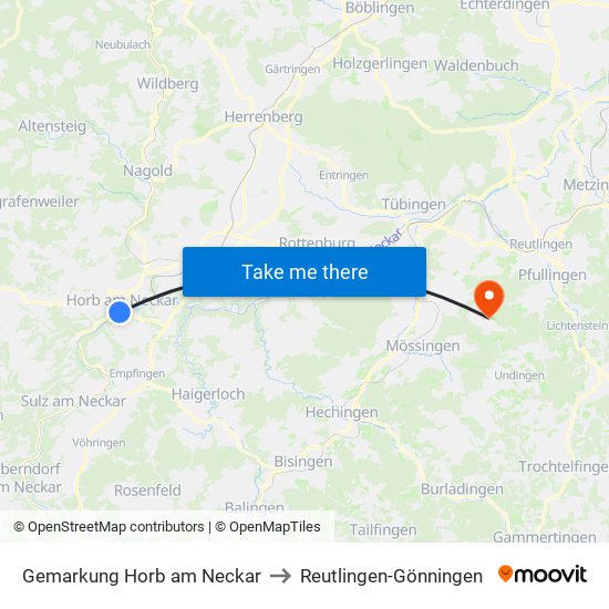 Gemarkung Horb am Neckar to Reutlingen-Gönningen map