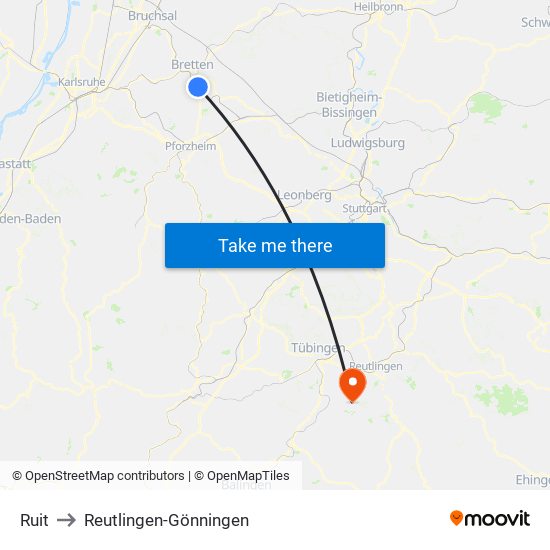 Ruit to Reutlingen-Gönningen map