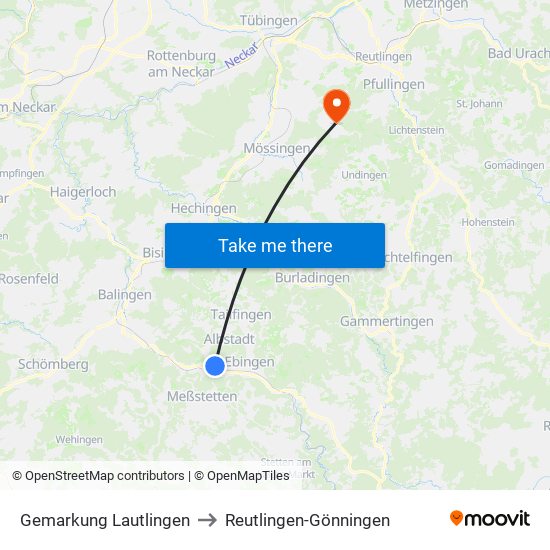 Gemarkung Lautlingen to Reutlingen-Gönningen map