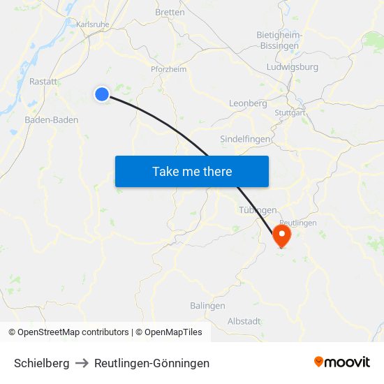 Schielberg to Reutlingen-Gönningen map