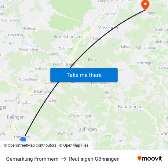 Gemarkung Frommern to Reutlingen-Gönningen map