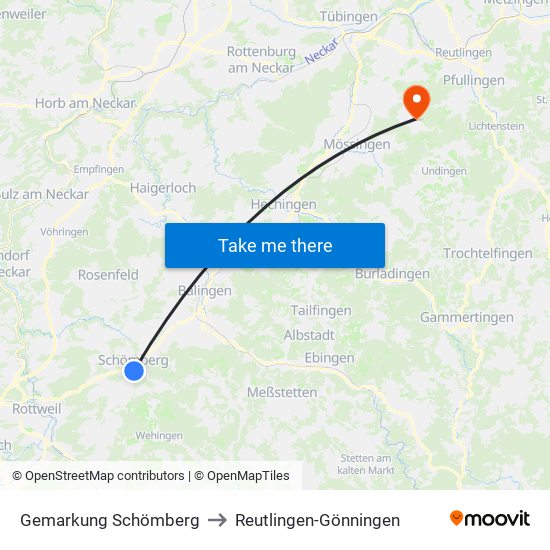 Gemarkung Schömberg to Reutlingen-Gönningen map