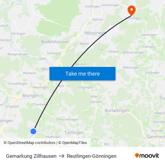 Gemarkung Zillhausen to Reutlingen-Gönningen map