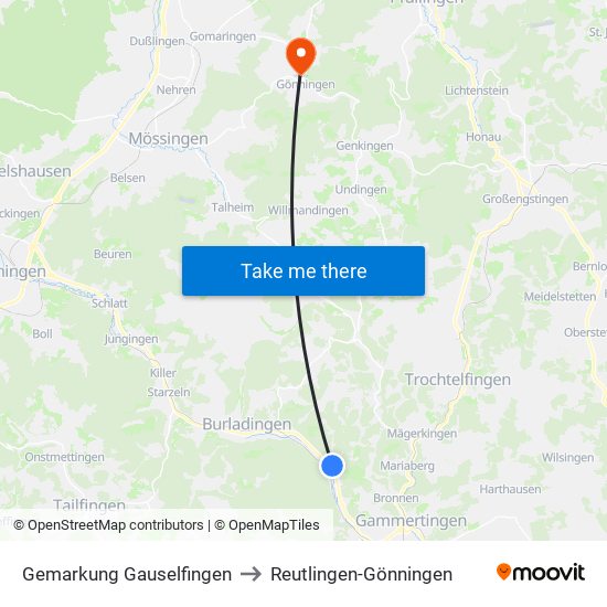 Gemarkung Gauselfingen to Reutlingen-Gönningen map
