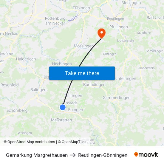 Gemarkung Margrethausen to Reutlingen-Gönningen map