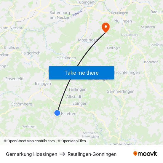 Gemarkung Hossingen to Reutlingen-Gönningen map