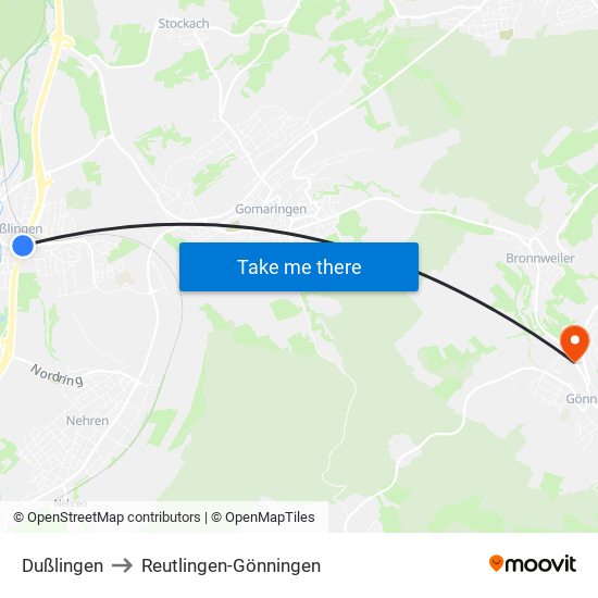 Dußlingen to Reutlingen-Gönningen map