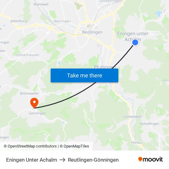 Eningen Unter Achalm to Reutlingen-Gönningen map