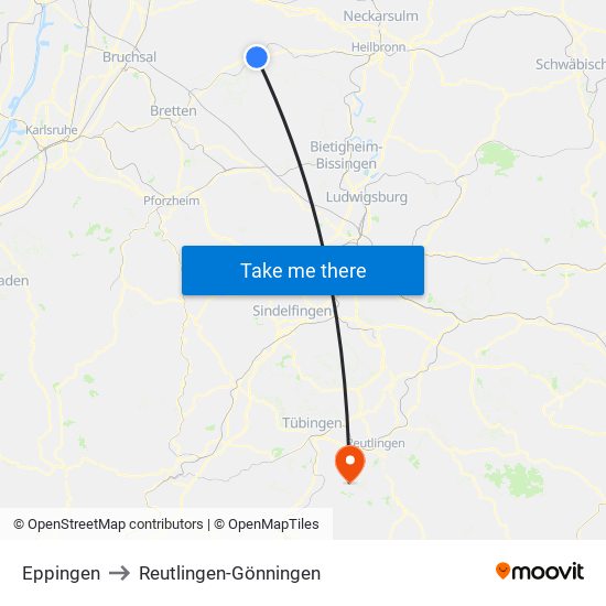 Eppingen to Reutlingen-Gönningen map