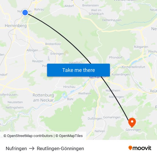 Nufringen to Reutlingen-Gönningen map