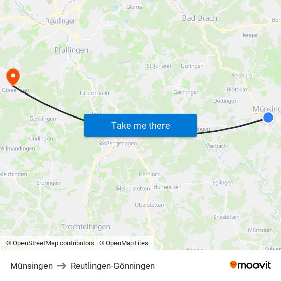 Münsingen to Reutlingen-Gönningen map