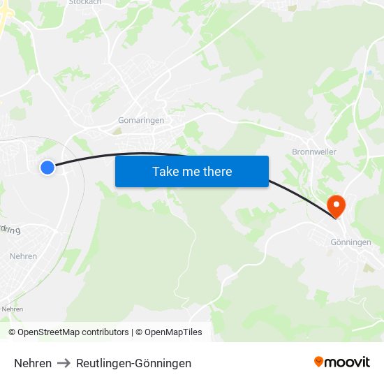 Nehren to Reutlingen-Gönningen map