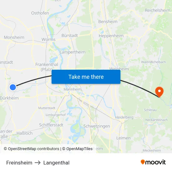 Freinsheim to Langenthal map