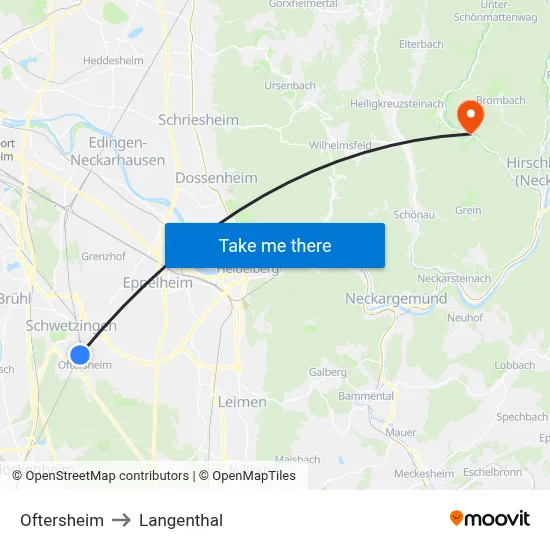 Oftersheim to Langenthal map