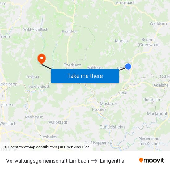 Verwaltungsgemeinschaft Limbach to Langenthal map
