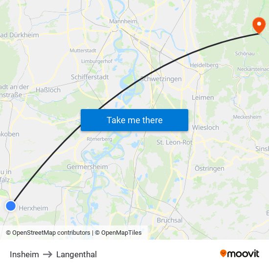 Insheim to Langenthal map
