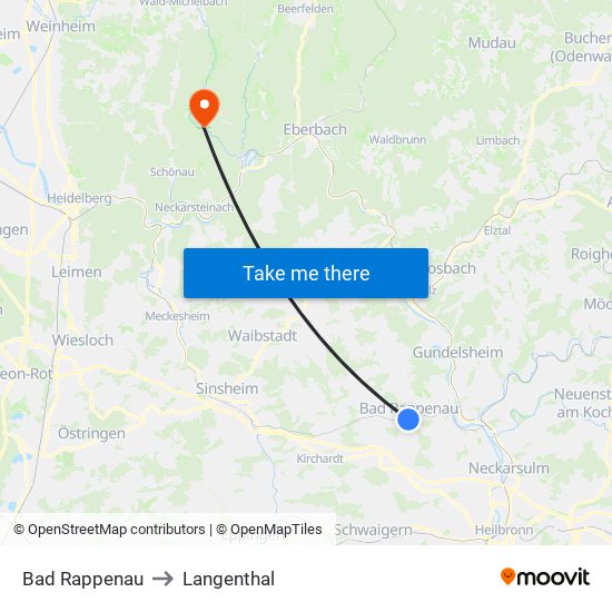 Bad Rappenau to Langenthal map