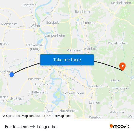 Friedelsheim to Langenthal map