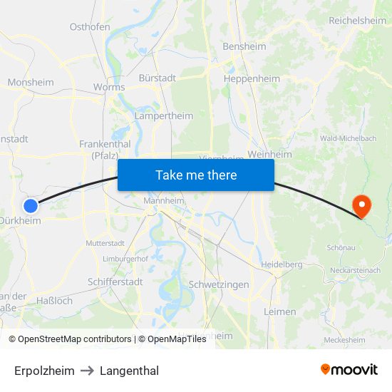 Erpolzheim to Langenthal map