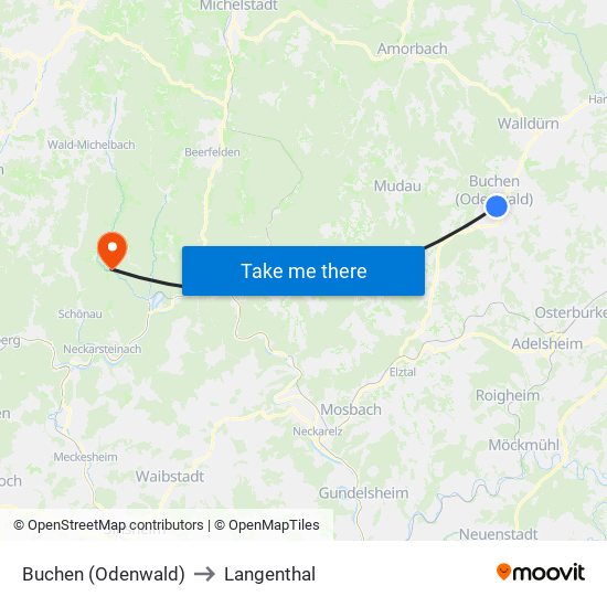 Buchen (Odenwald) to Langenthal map