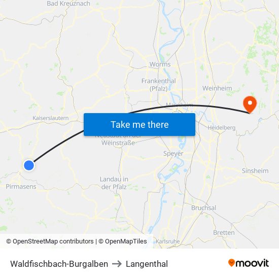 Waldfischbach-Burgalben to Langenthal map