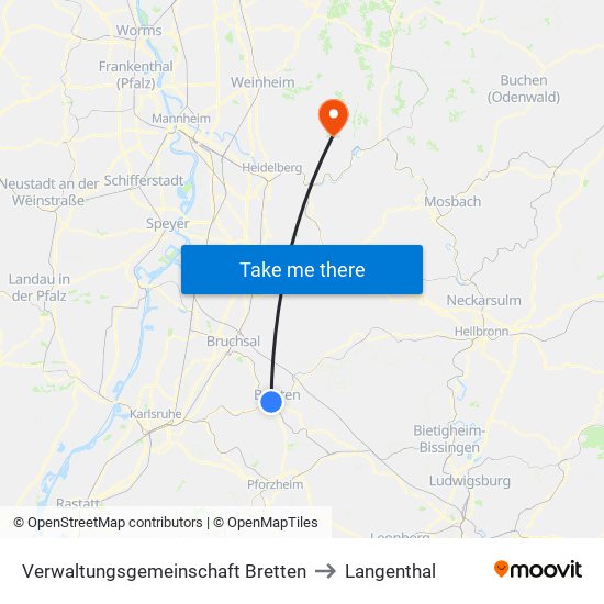 Verwaltungsgemeinschaft Bretten to Langenthal map