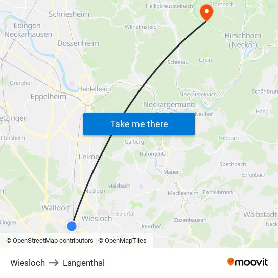 Wiesloch to Langenthal map