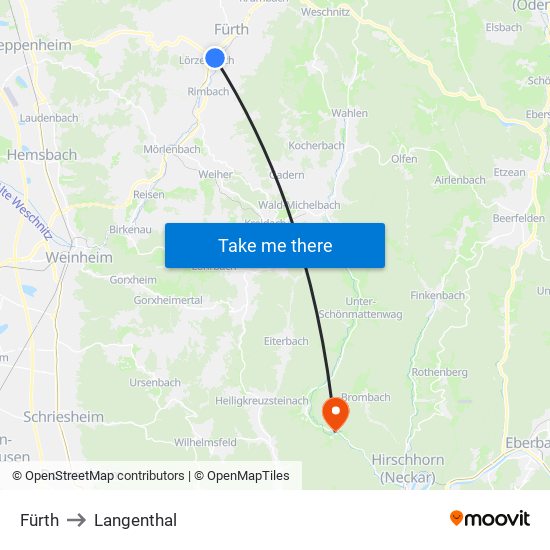 Fürth to Langenthal map