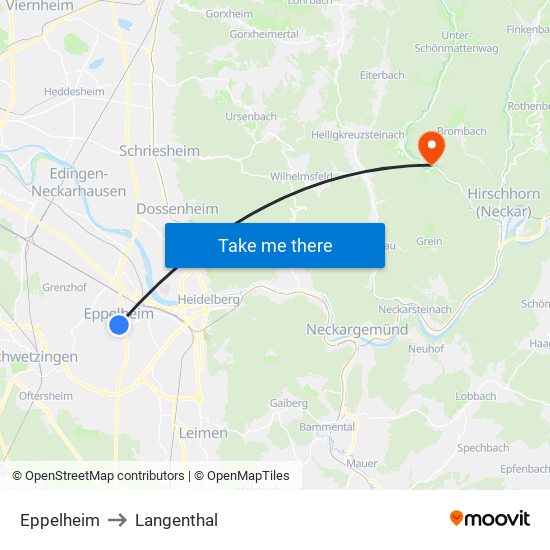 Eppelheim to Langenthal map