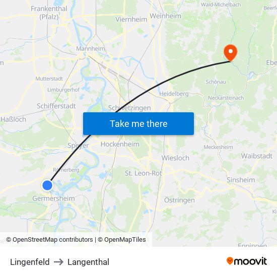 Lingenfeld to Langenthal map