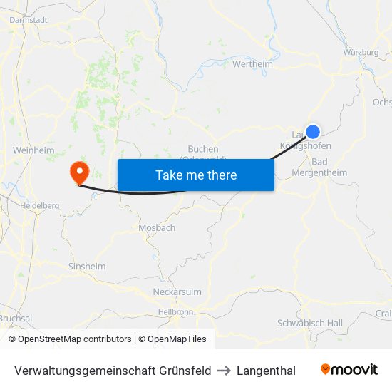 Verwaltungsgemeinschaft Grünsfeld to Langenthal map