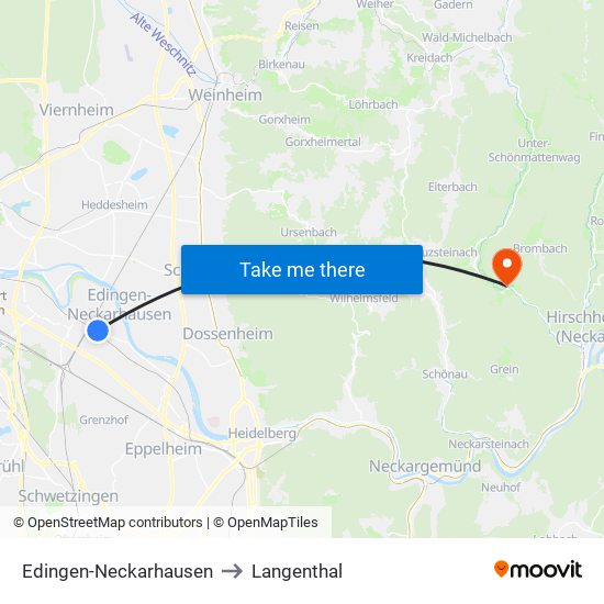 Edingen-Neckarhausen to Langenthal map