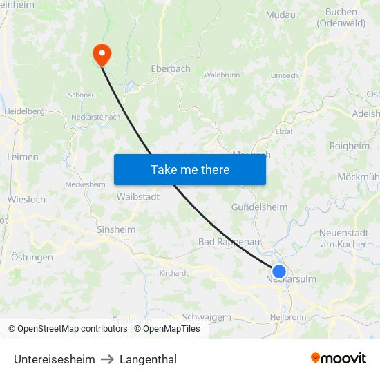 Untereisesheim to Langenthal map