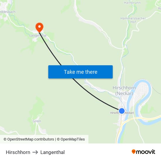 Hirschhorn to Langenthal map
