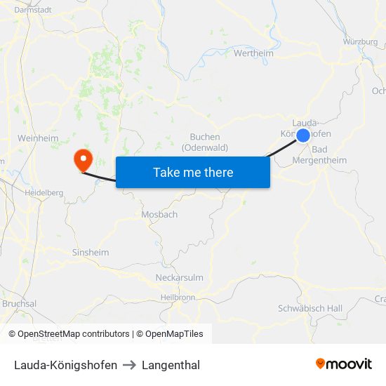Lauda-Königshofen to Langenthal map
