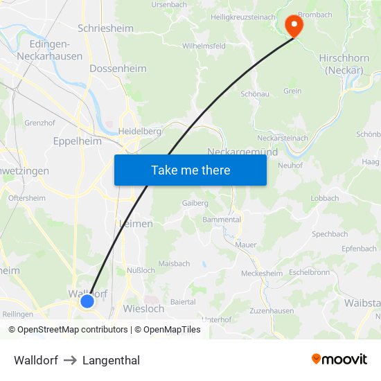 Walldorf to Langenthal map