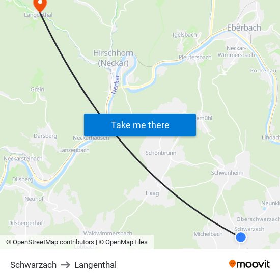 Schwarzach to Langenthal map