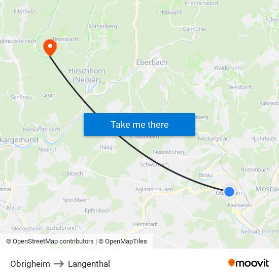 Obrigheim to Langenthal map