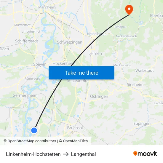 Linkenheim-Hochstetten to Langenthal map